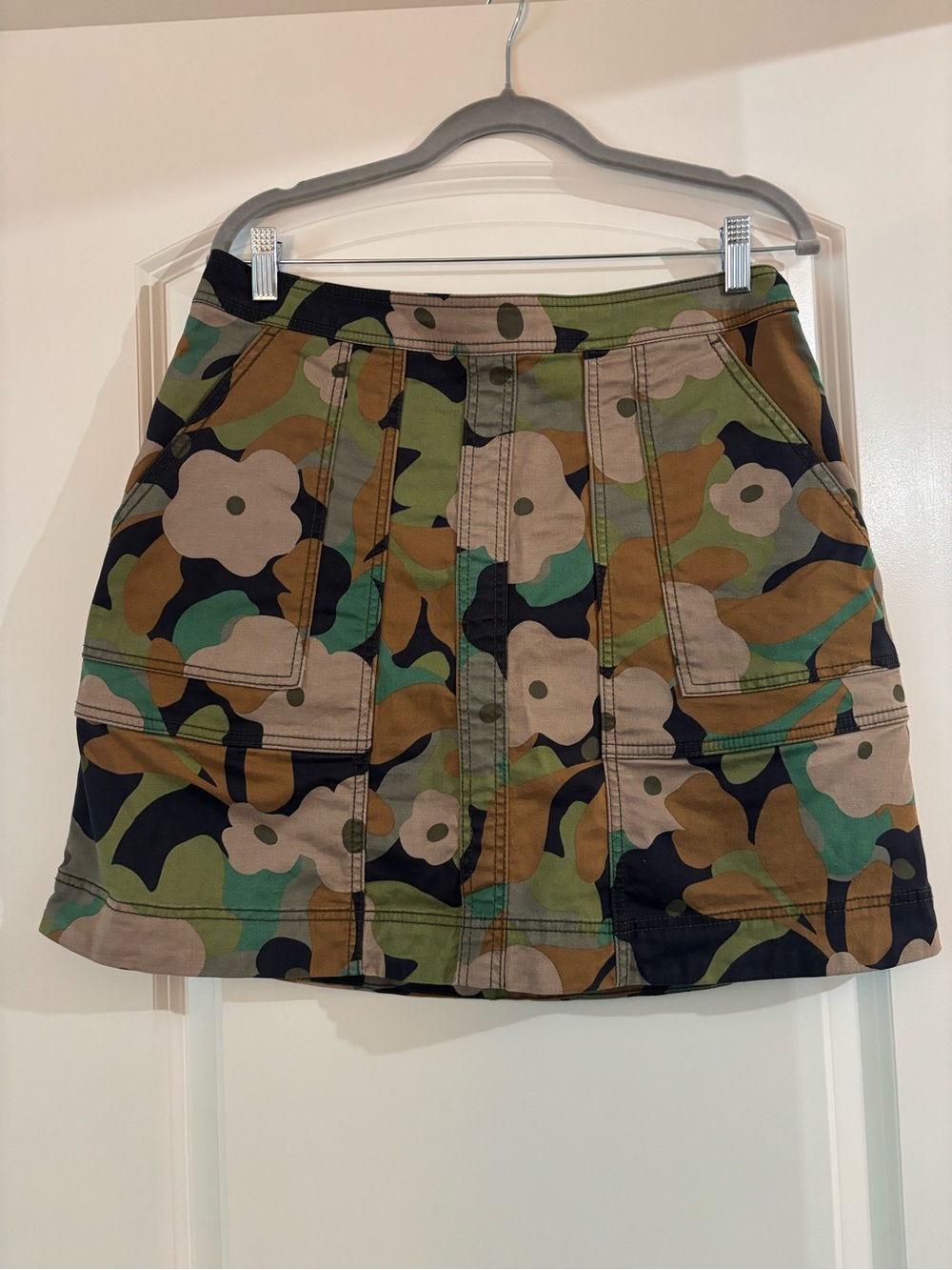 CAbi Zip Line Camouflage Floral Mini Skirt - Green, Brown, Black